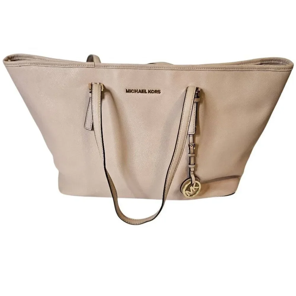 Michael Kors Jet Set Travel saffiano leather tote, powdered blush.